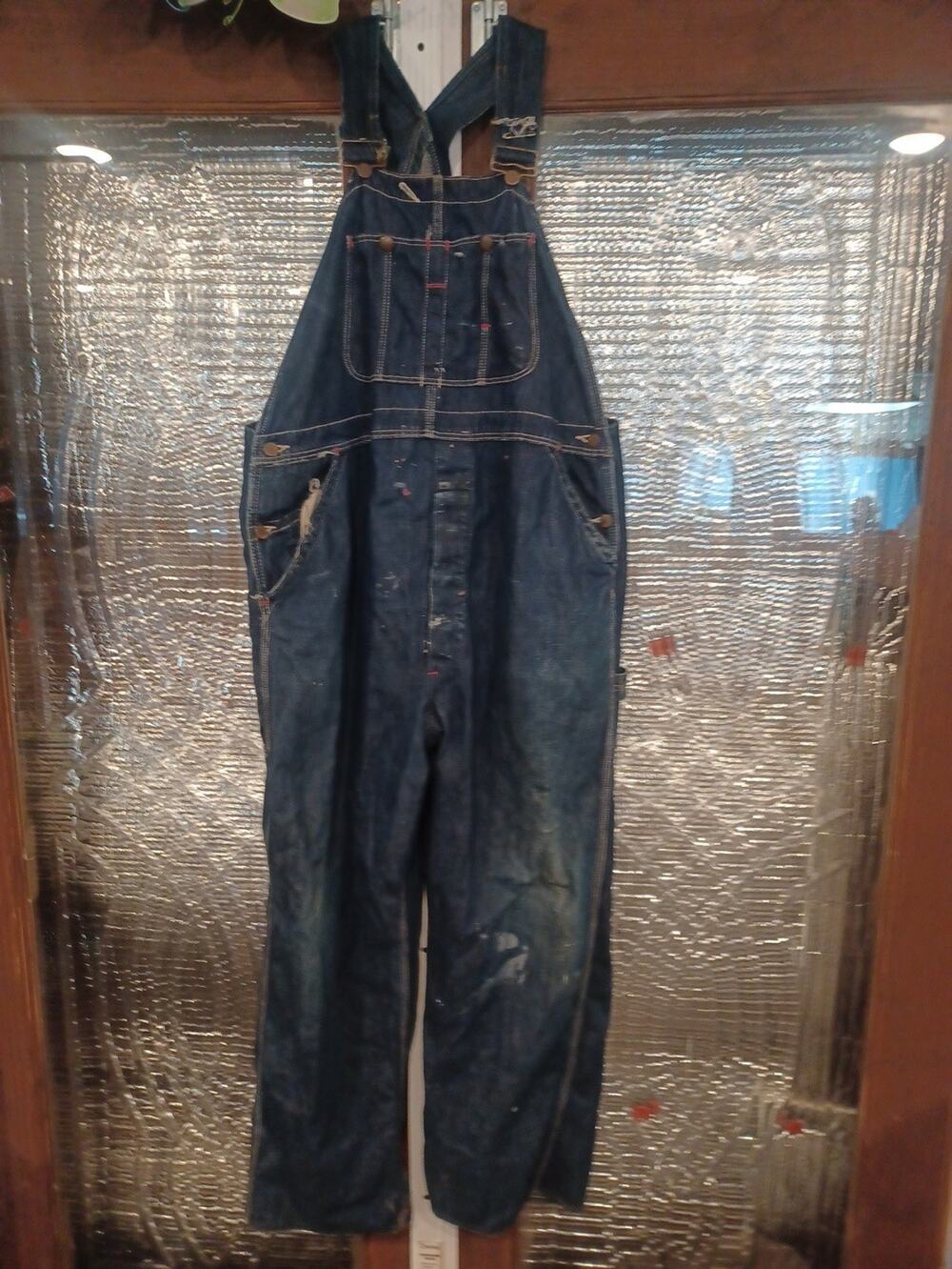 Vintage union made bib overalls Distressed Size In Pictures